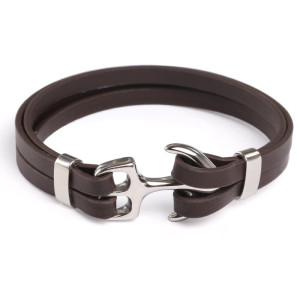 J4 Stainless steel gents anchor leather bracelet