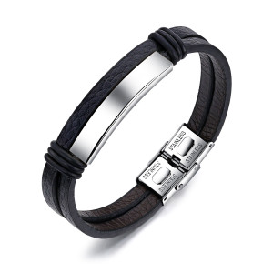 J4 Stainless steel PU leather bracelet with a Stainless steel ID plate 20cm