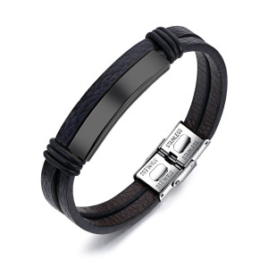 J4 gents bracelet: stainless steel, PU leather, adjustable up to 20cm