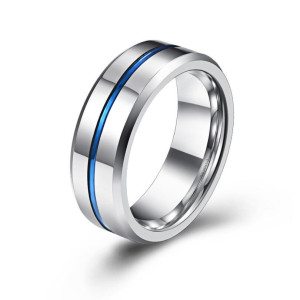 J4 Titanium 8mm polished band with a IP blue stripe