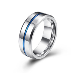 J4 Titanium 8mm polished band with a IP blue stripe