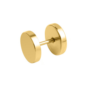 Single 8mm Stainless steel gold round ear plug. Single stud earring