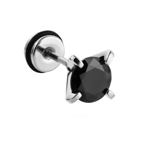 Stainless steel single black stud earring