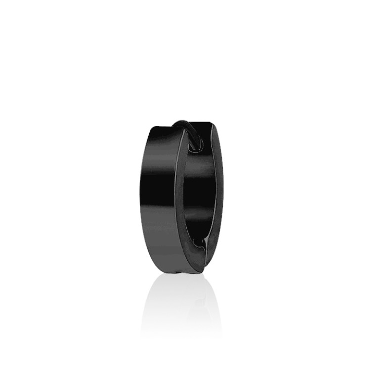 Stainless Steel black IP flat huggie 4x9mm single earring