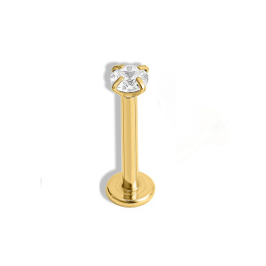 Stainless steel gold plated four claw round 3mm zircon Single lip /earring 