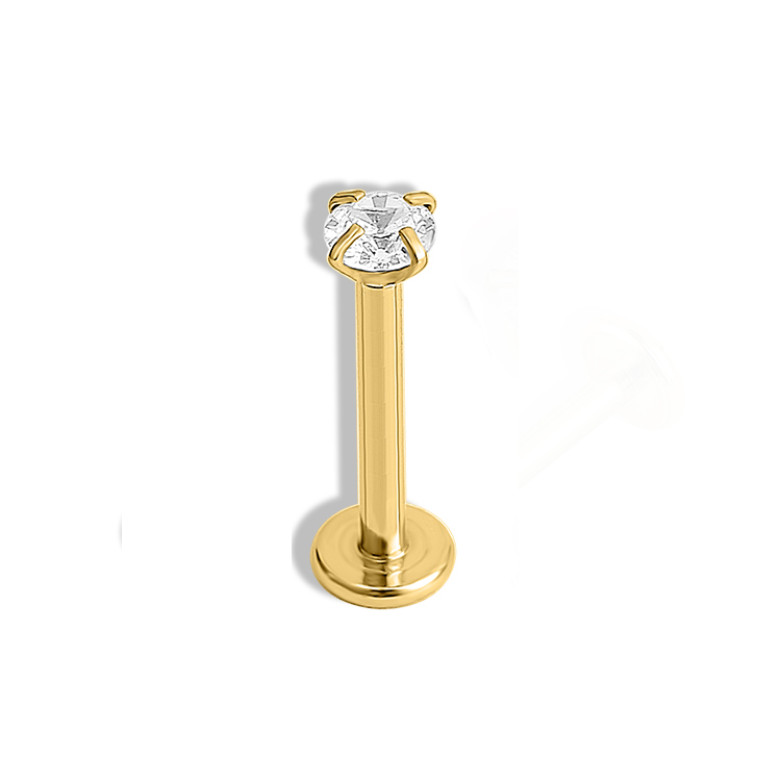 Stainless steel gold plated four claw round 3mm zircon Single lip /earring