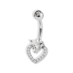 Stainless steel cubic zirconia heart belly ring