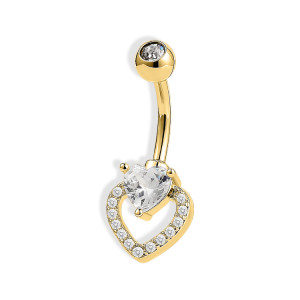 Stainless steel gold plated cubic zirconia heart belly ring