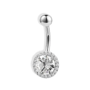 Stainless steel cubic zirconia heart belly ring