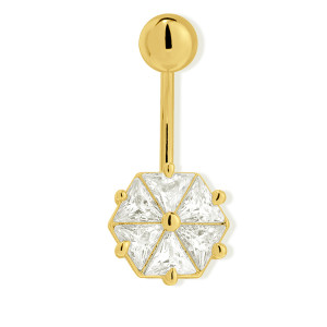 Belly ring flower cubic zirconia Stainless steel gold plated size：1.6*10*5mm