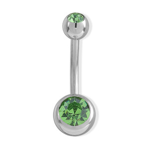 Belly ring , banana double crystal green
