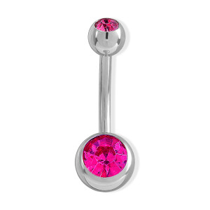 Belly ring , banana double crystal pink