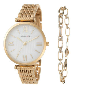 Hallmark ladies gold and pearl white dial and gold  bracelet box set