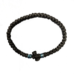 Waxed prayer rope bracelet 3.5mm (komboskini) black glass blue bead