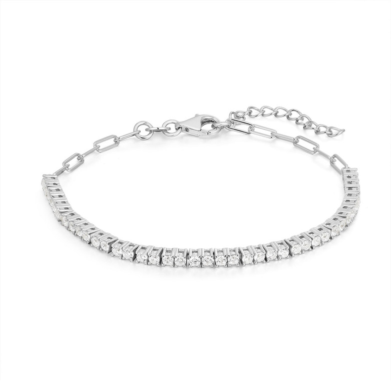 Sterling Silver 925 2mm round cz tennis bracelet 16+3cm