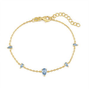 Sterling Silver 925 gold plated bracelet with aqua blue stones