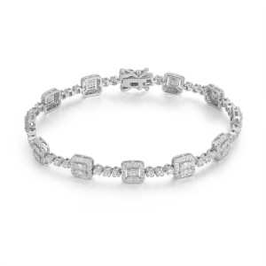 Sterling Silver 925 square shaped fancy cz tennis bracelet