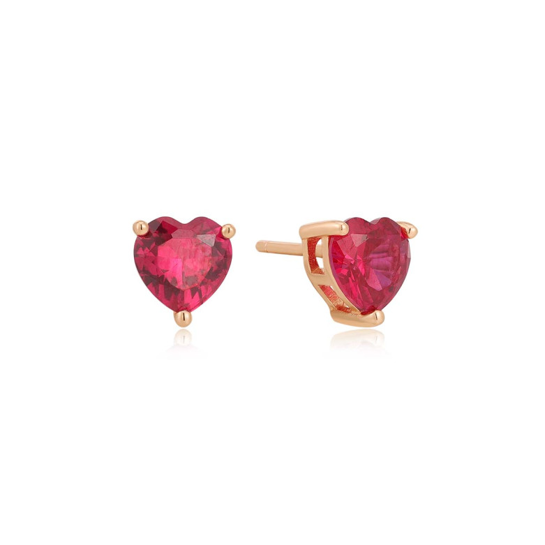 Sterling silver 925 rose gold plated heart shaped ruby cz stud earrings