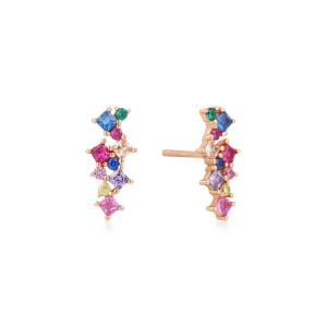 Sterling Silver 925 rose plated multi colour cz stud earring