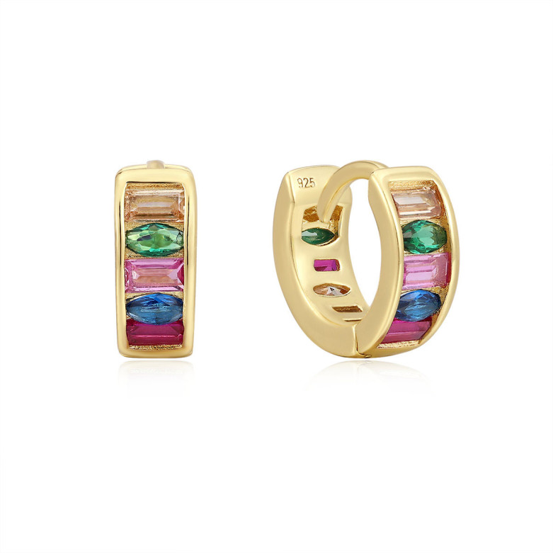 Sterling silver 925 gold plated huggie earring with multi colour cz