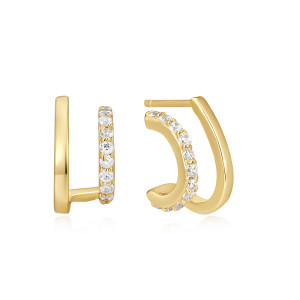 Sterling Silver 925 gold plated double cz hoop earring