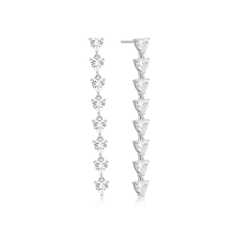 Sterling Silver 925 long drop cz heart  earrings