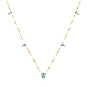 Sterling Silver 925 gold plated aqua tear shaped cz necklace