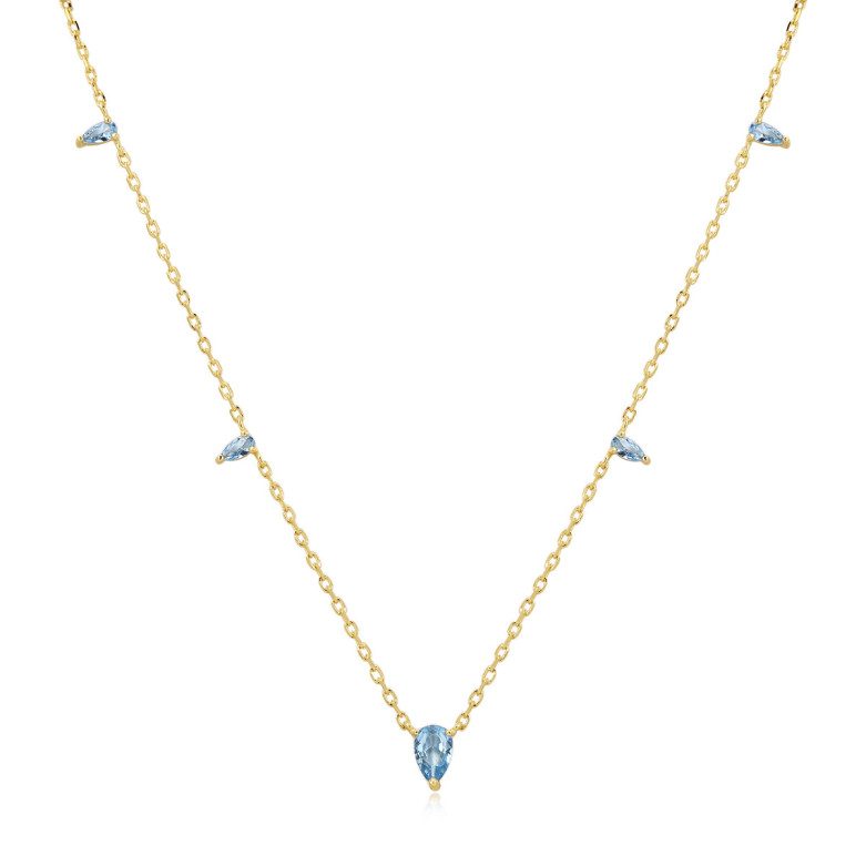 Sterling Silver 925 gold plated aqua tear shaped cz necklace