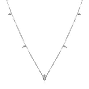 Sterling Silver 925 rhodium clear cz tear shaped necklace 38+5 cm