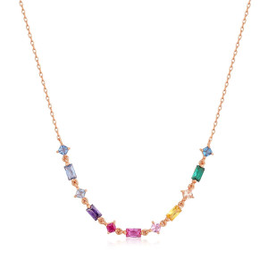 Sterling Silver 925 rose gold multi colour necklace