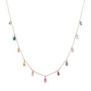 Sterling Silver 925 rose gold plated multi colour necklace