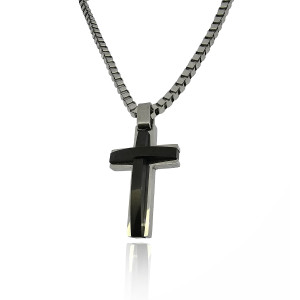 Stainless Steel with Black inner 32mm cross & chain included