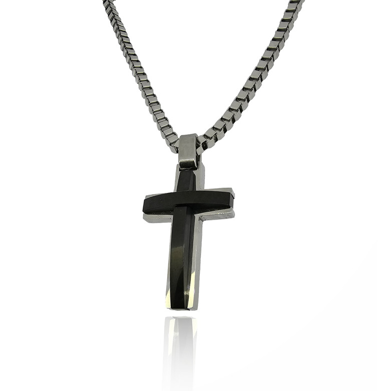 Stainless Steel with Black inner 32mm cross & chain included