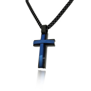 Stainless Steel with Black and blue inner cross & chain included