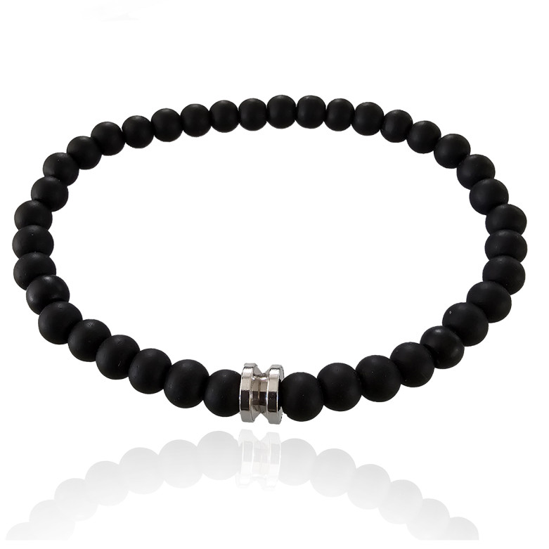 J4 6mm Matt Black onyx & stainless steel beaded bracelet