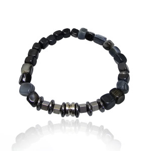 J4 8mm Square Agate Stainless Steel and Hematite beads stretch bracelet