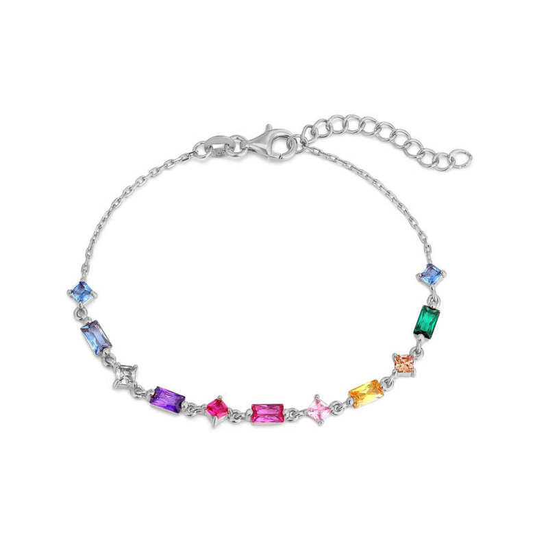 Sterling Silver 925 Rhodium multi coloured cz bracelet