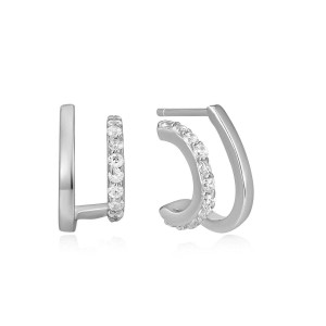 Sterling Silver 925 double cz hoop earring
