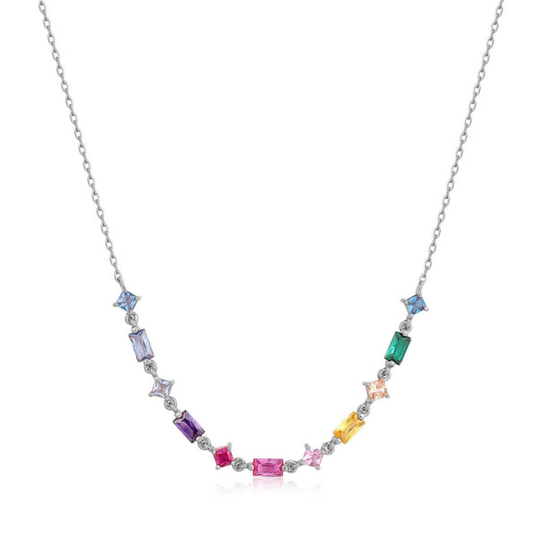 Sterling Silver 925 Rhodium multi colour necklace 38+5cm