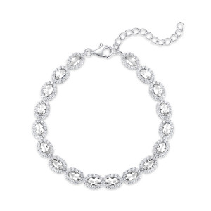 Sterling Silver 925 oval cz tennis brracelet with smaller halo cz stones around each oval stone