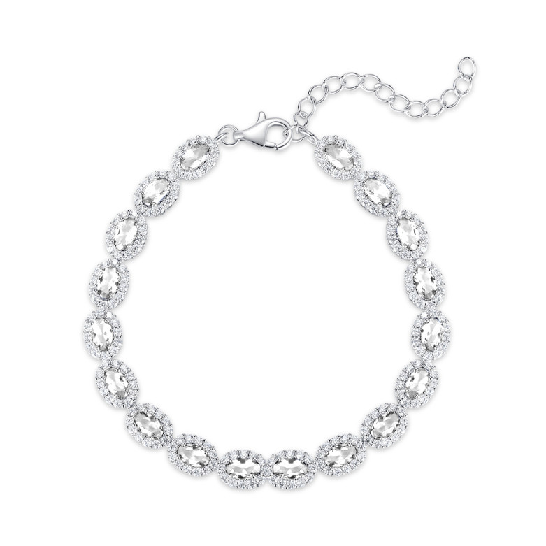 Sterling Silver 925 oval cz tennis brracelet with smaller halo cz stones around each oval stone