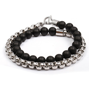 J4 Stainless steel chain + black onyx bracelet with lobster clasp