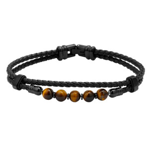 J4 Leather bracelet with tiger eye and steel buckle