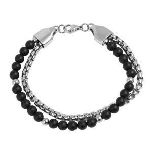 J4 Stainless steel chain + black onyx bracelet with lobster clasp 