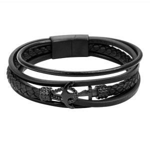 J4 Muti-layer leather bracelet with steel magnetic buckle