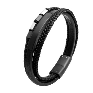 J4 Muti-layer leather bracelet with  steel  bead and steel magnetic buckle