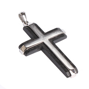 J4 Carbon fiber cross pendant with stainless steel cross inlay 