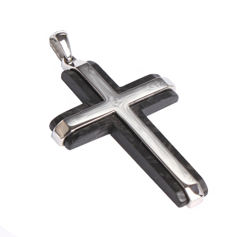 J4 Carbon fiber cross pendant with stainless steel cross inlay 
