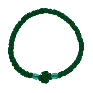 Waxed prayer rope bracelet 3.5mm (komboskini) Hunters green with blue beads.