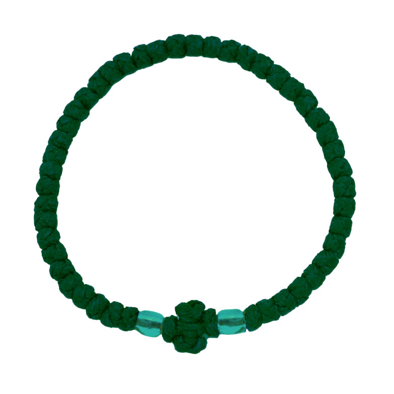 Waxed prayer rope bracelet 3.5mm (komboskini) Hunters green with blue beads.